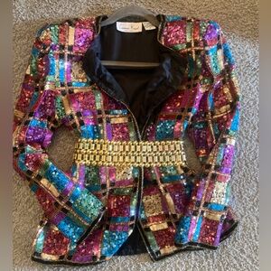 Vtg Lawrence kazar Sequined jacket blazer 80’s Y2k Mondrian Dallas top geometric